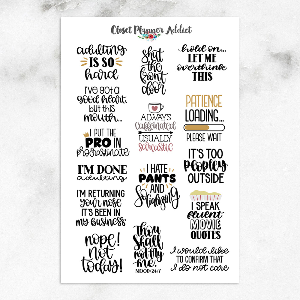 Planner Stickers - Adulting Quotes - INSTANT DOWNLOAD Printable –  PrintAParty