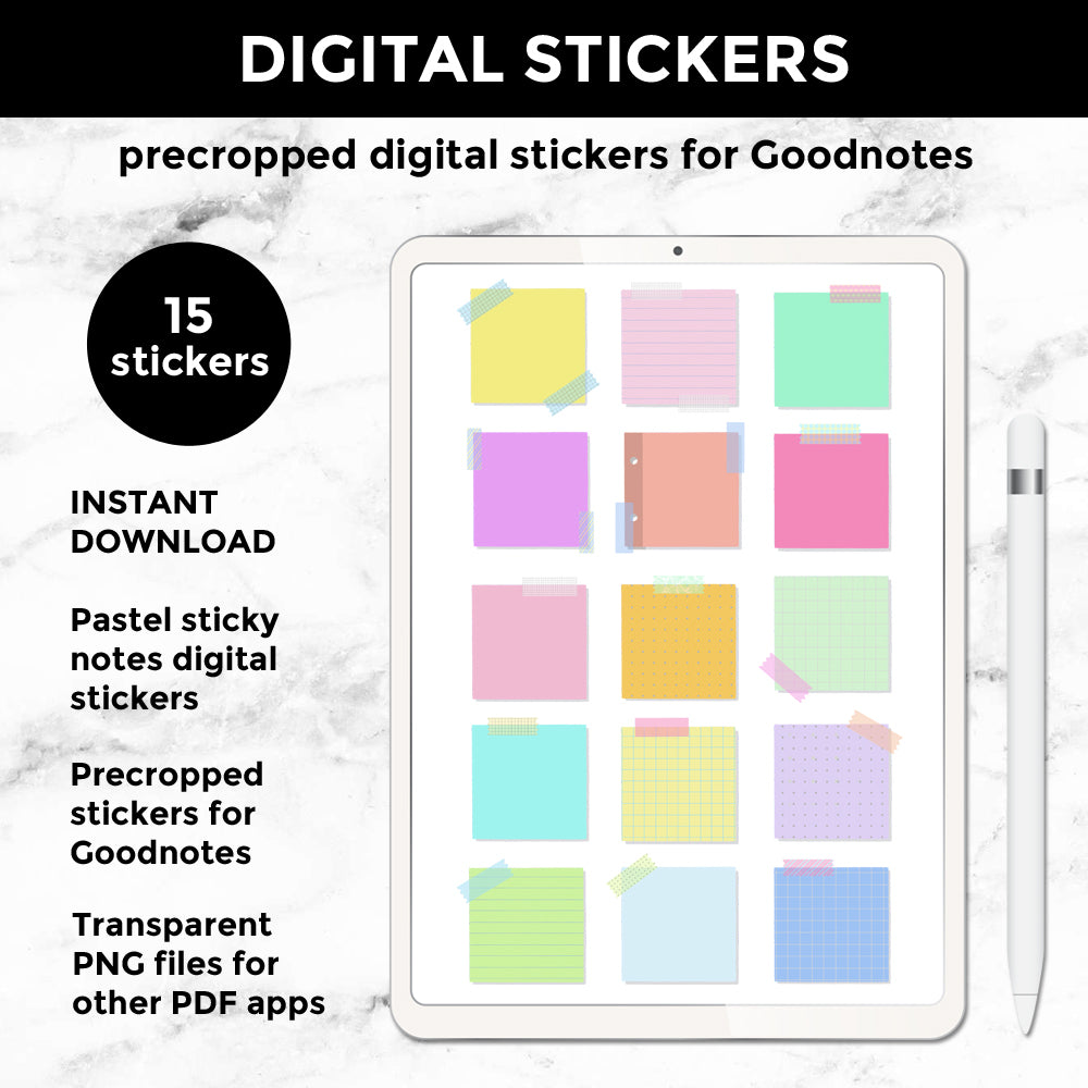 72 Pastel Post Its sticky note digital sticker GoodNotes png notability  digibujo individual files