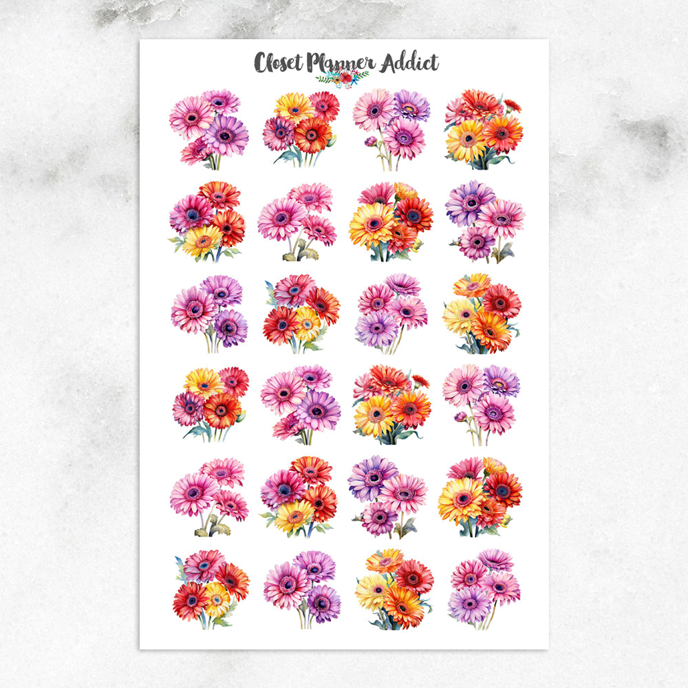 Watercolour Gerberas Planner Stickers by Closet Planner Addict (S-724)