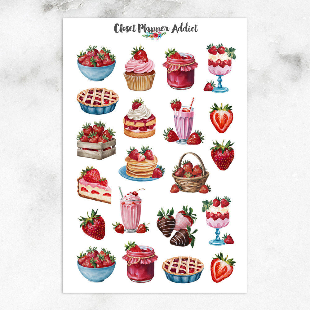 Watercolour Strawberries and Cakes Planner Stickers by Closet Planner Addict  (S-730)