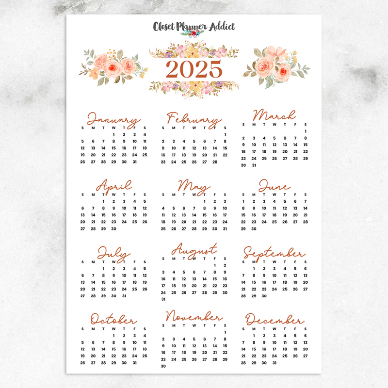 2025 Calendar Planner Stickers | Colourful Golden Pink Florals (FP-046)