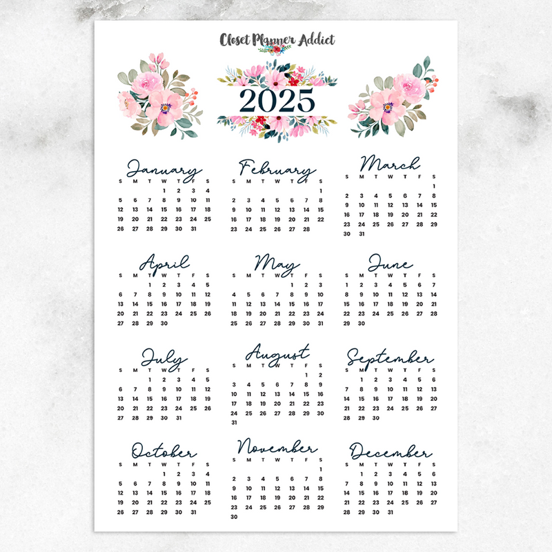 2025 Calendar Planner Stickers | Pink Red Florals (FP-048)