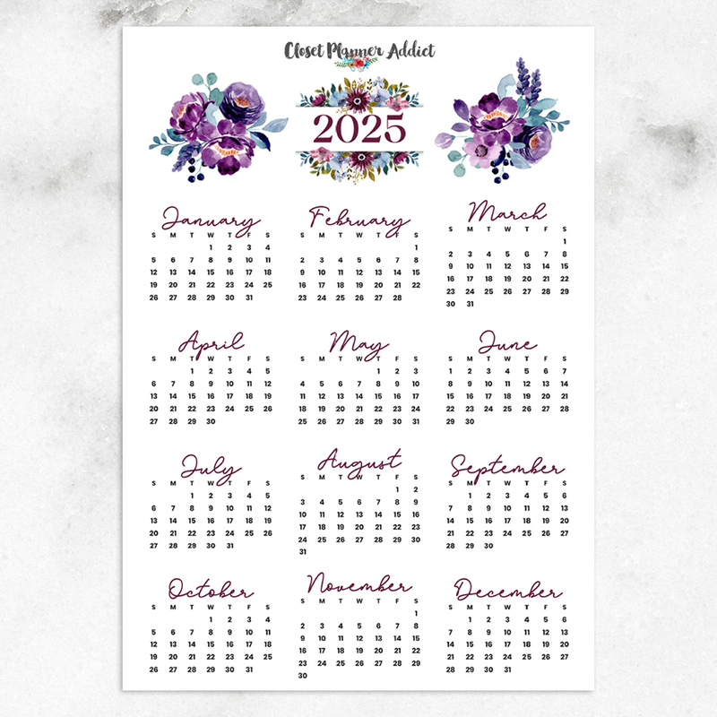 2025 Calendar Planner Stickers | Purple Blue Florals (FP-049)