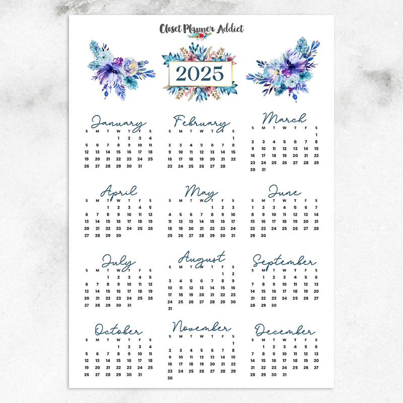 2025 Calendar Planner Stickers | Blue Florals (FP-051)