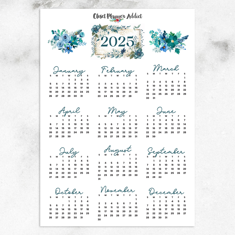 2025 Calendar Planner Stickers | Blue Green Florals (FP-052)